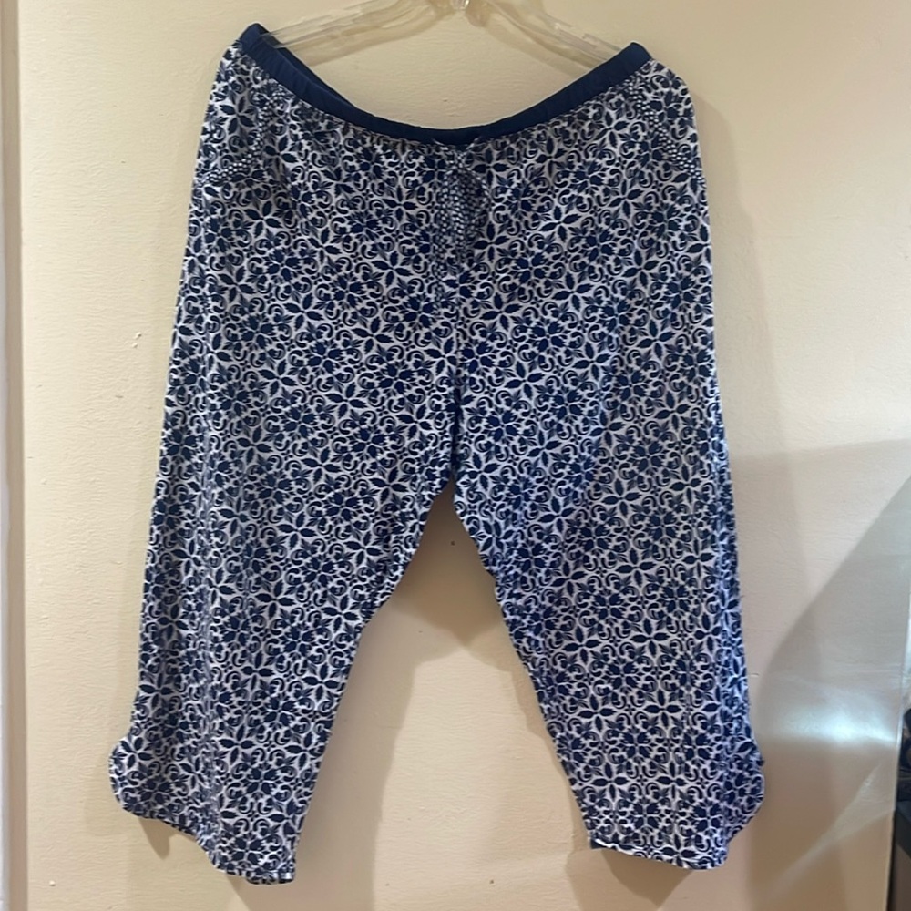 ❤️ Carole Hochman Blue and White Printed 100% Cotton Lounge Pants XL